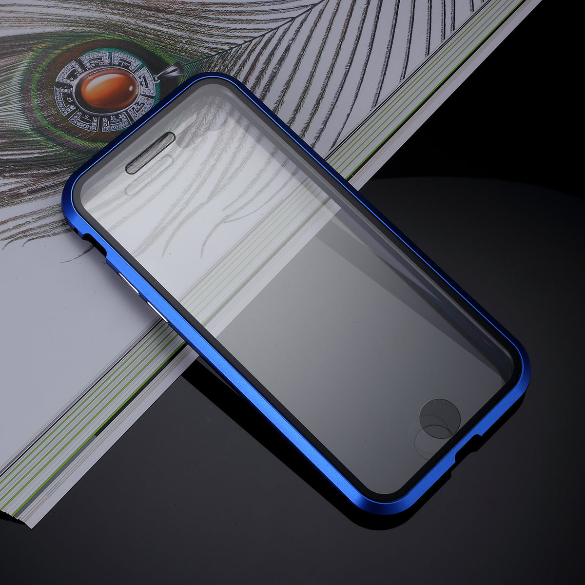 Magnetic Absorption Installation Phone Shell Covering Metal Frame + Dual-sided Tempered Glass Cell Phone Case for iPhone 8/7/SE (2020)/SE (2022)