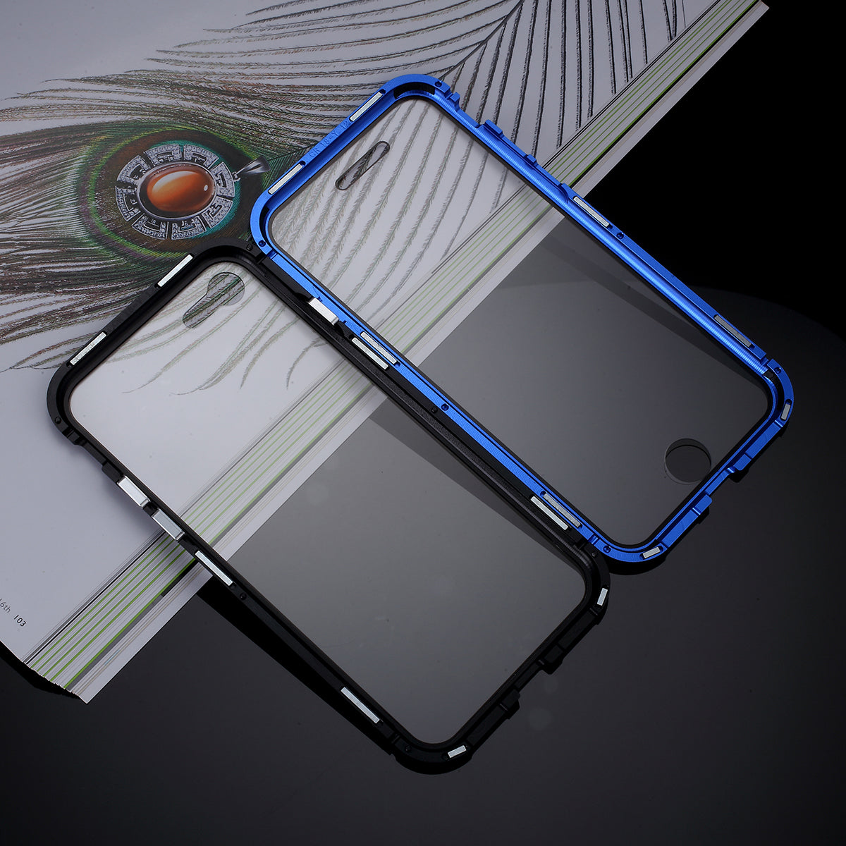 Magnetic Absorption Installation Phone Shell Covering Metal Frame + Dual-sided Tempered Glass Cell Phone Case for iPhone 8/7/SE (2020)/SE (2022)