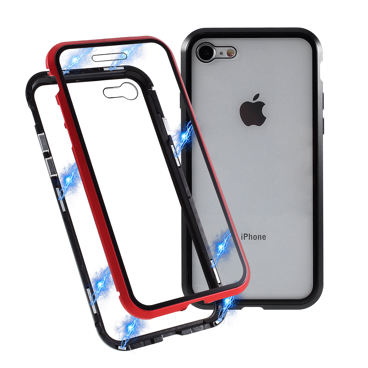 Magnetic Absorption Installation Phone Shell Covering Metal Frame + Dual-sided Tempered Glass Cell Phone Case for iPhone 8/7/SE (2020)/SE (2022)