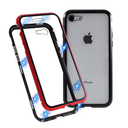 Magnetic Absorption Installation Phone Shell Covering Metal Frame + Dual-sided Tempered Glass Cell Phone Case for iPhone 8/7/SE (2020)/SE (2022)