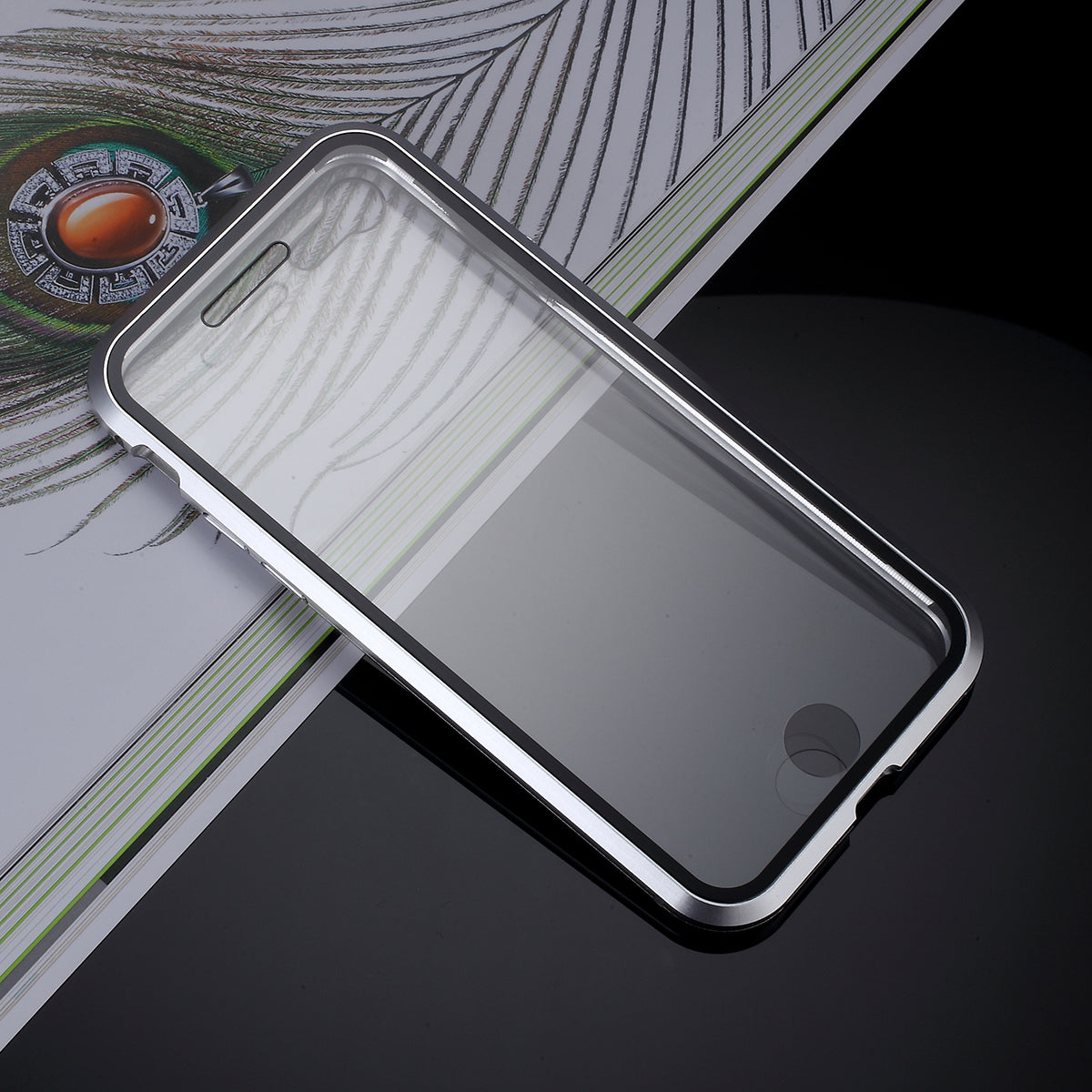 Magnetic Absorption Installation Phone Shell Covering Metal Frame + Dual-sided Tempered Glass Cell Phone Case for iPhone 8/7/SE (2020)/SE (2022)