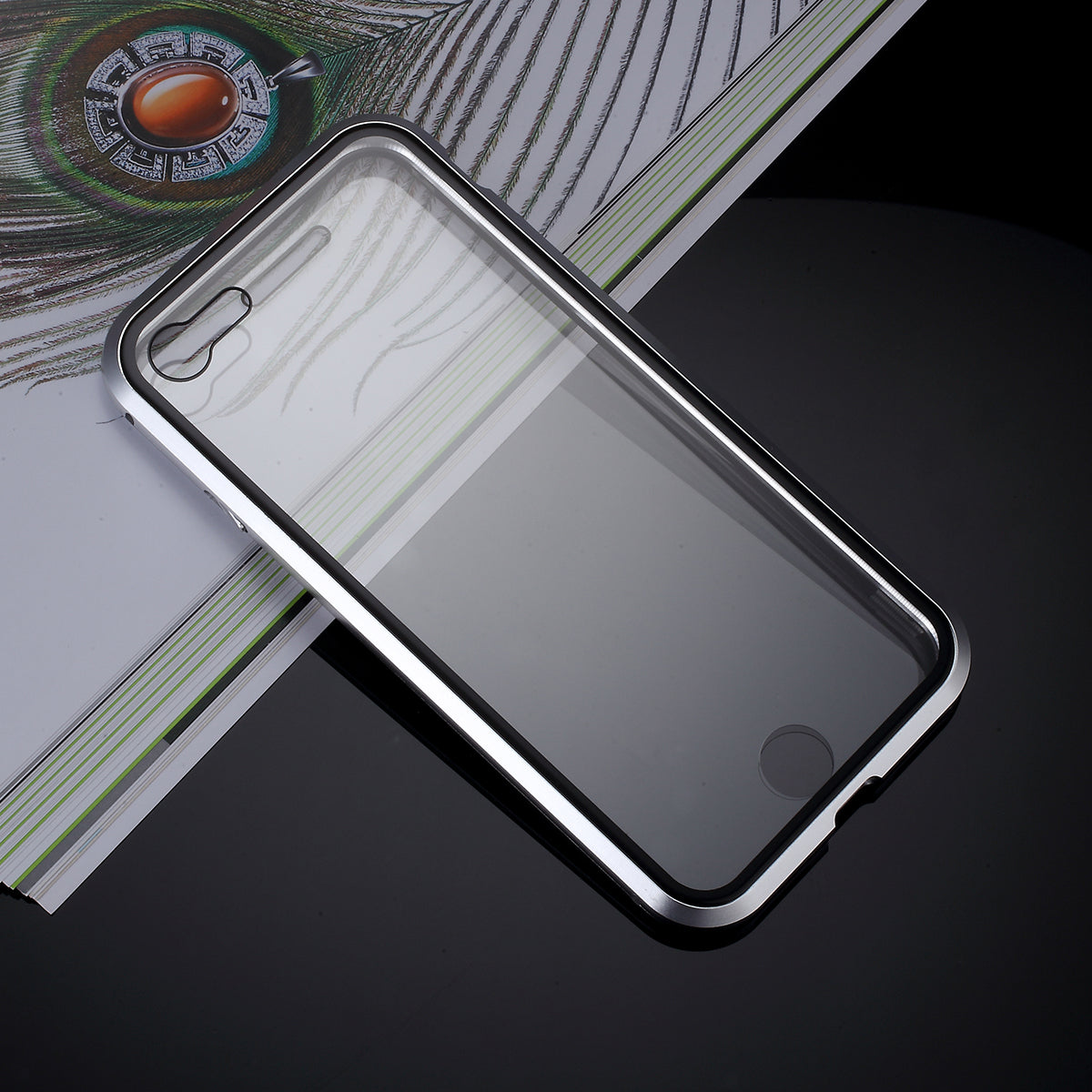 Magnetic Absorption Installation Phone Shell Covering Metal Frame + Dual-sided Tempered Glass Cell Phone Case for iPhone 8/7/SE (2020)/SE (2022)