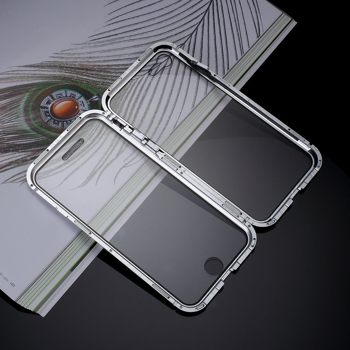 Magnetic Absorption Installation Phone Shell Covering Metal Frame + Dual-sided Tempered Glass Cell Phone Case for iPhone 8/7/SE (2020)/SE (2022)