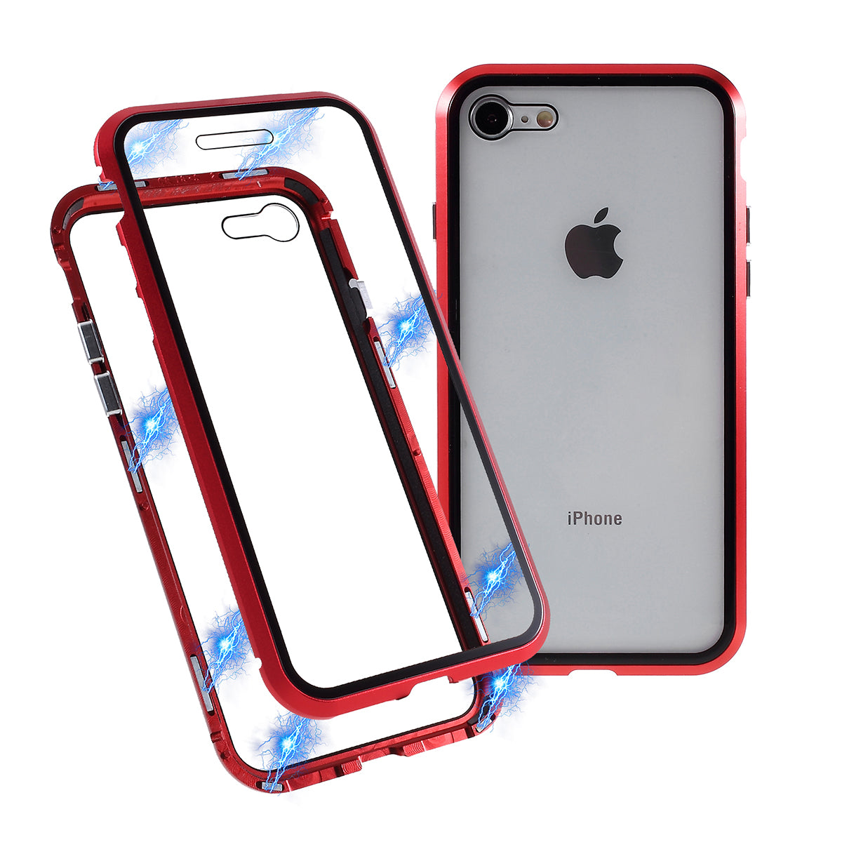 Magnetic Absorption Installation Phone Shell Covering Metal Frame + Dual-sided Tempered Glass Cell Phone Case for iPhone 8/7/SE (2020)/SE (2022)