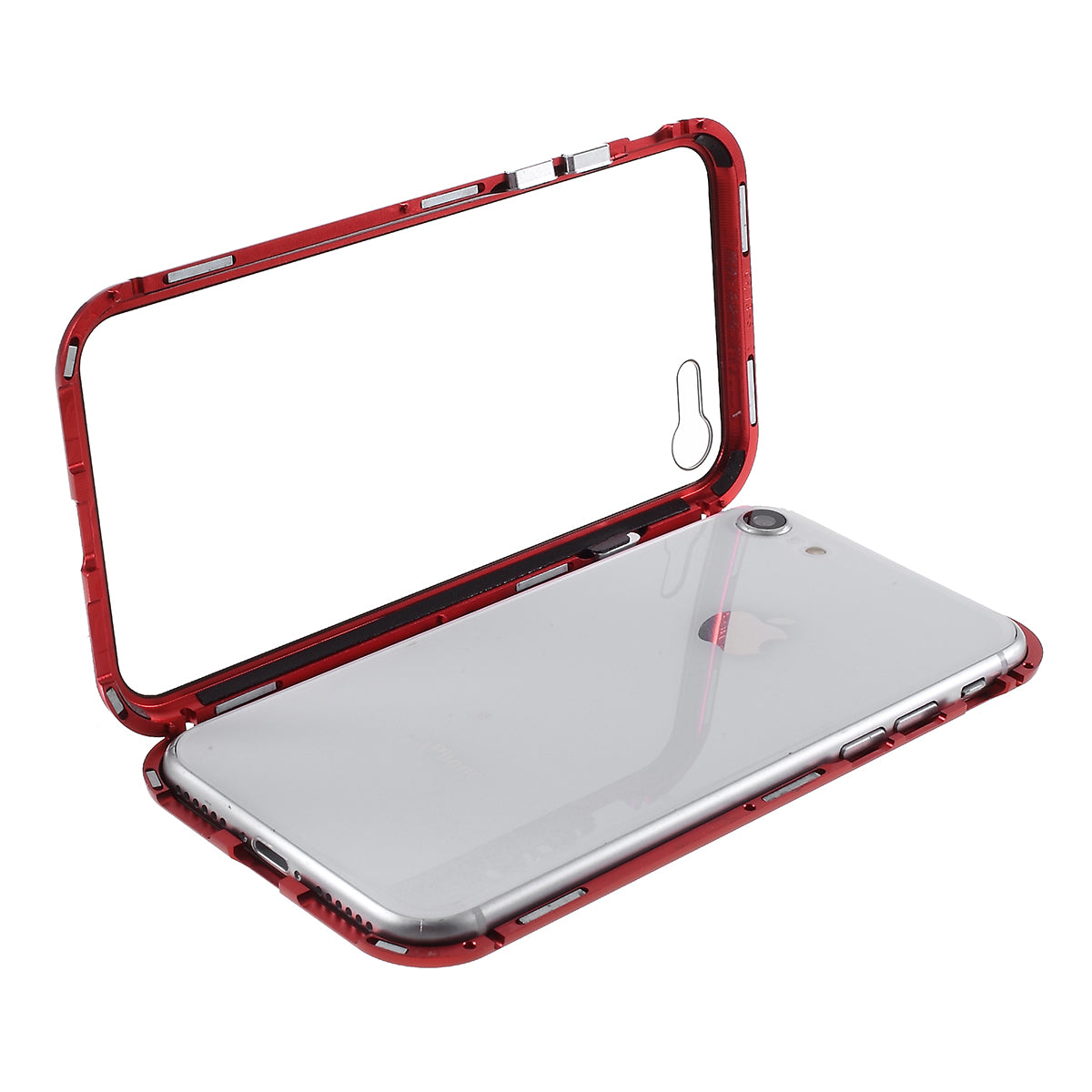 Magnetic Absorption Installation Phone Shell Covering Metal Frame + Dual-sided Tempered Glass Cell Phone Case for iPhone 8/7/SE (2020)/SE (2022)