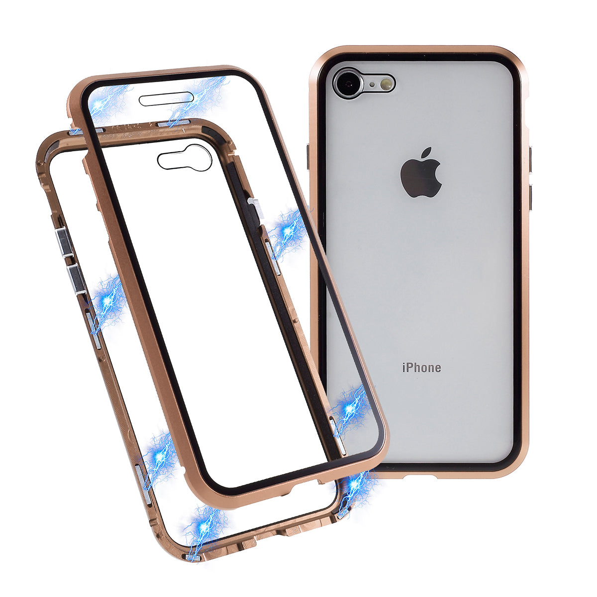 Magnetic Absorption Installation Phone Shell Covering Metal Frame + Dual-sided Tempered Glass Cell Phone Case for iPhone 8/7/SE (2020)/SE (2022)