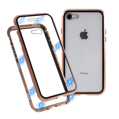 Magnetic Absorption Installation Phone Shell Covering Metal Frame + Dual-sided Tempered Glass Cell Phone Case for iPhone 8/7/SE (2020)/SE (2022)