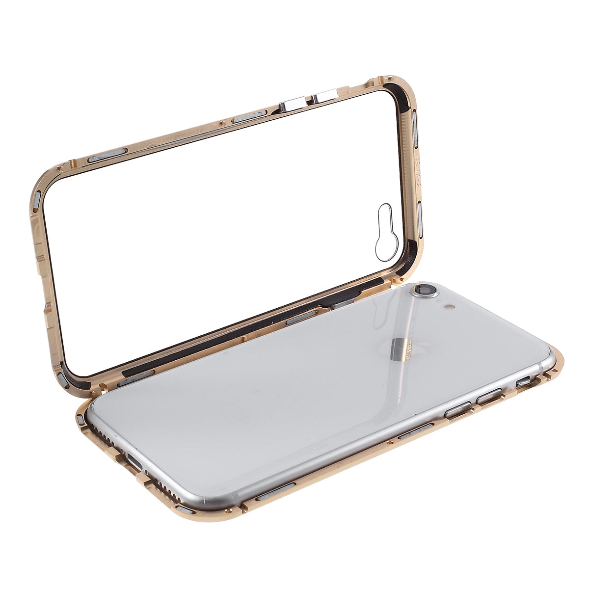 Magnetic Absorption Installation Phone Shell Covering Metal Frame + Dual-sided Tempered Glass Cell Phone Case for iPhone 8/7/SE (2020)/SE (2022)