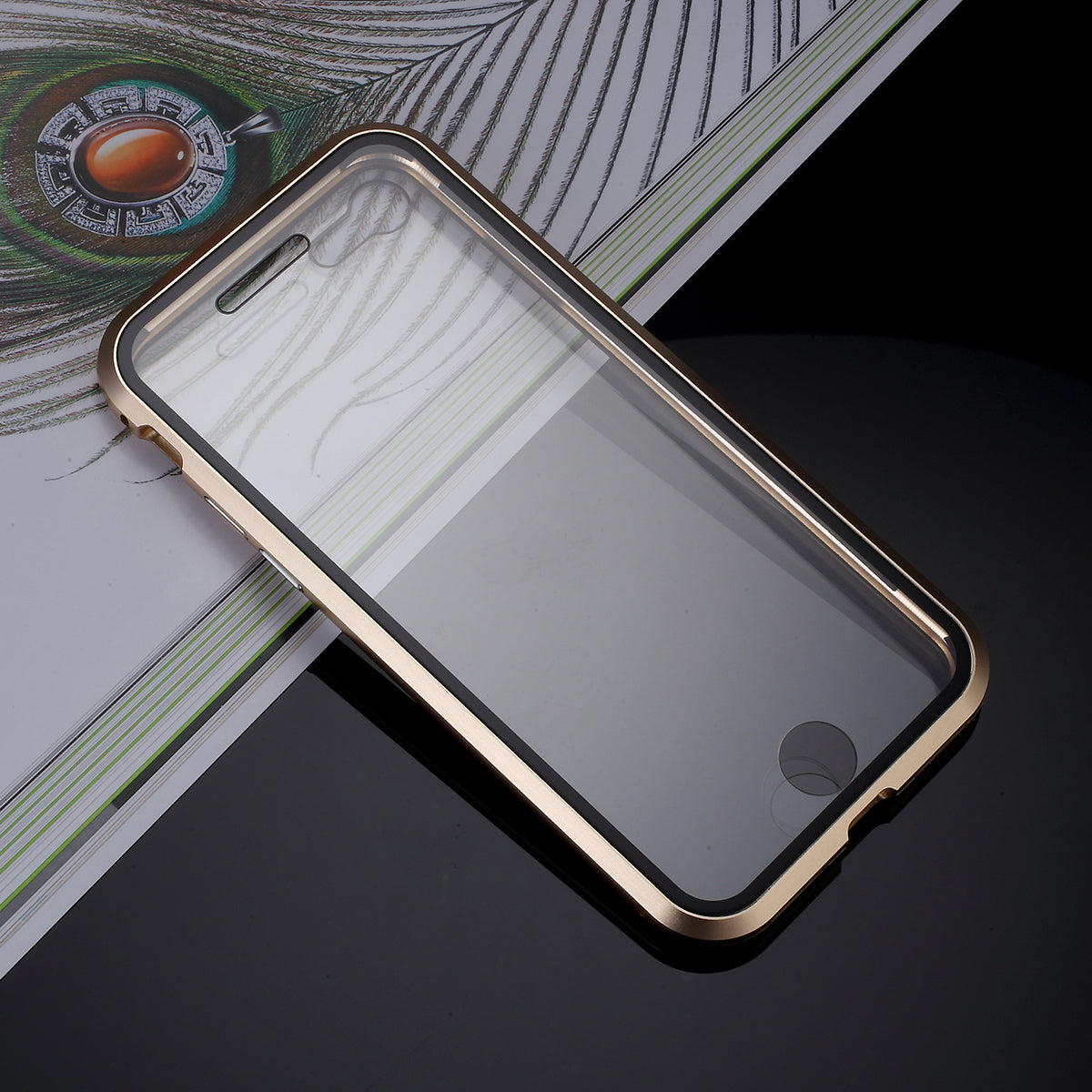 Magnetic Absorption Installation Phone Shell Covering Metal Frame + Dual-sided Tempered Glass Cell Phone Case for iPhone 8/7/SE (2020)/SE (2022)
