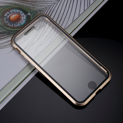 Magnetic Absorption Installation Phone Shell Covering Metal Frame + Dual-sided Tempered Glass Cell Phone Case for iPhone 8/7/SE (2020)/SE (2022)