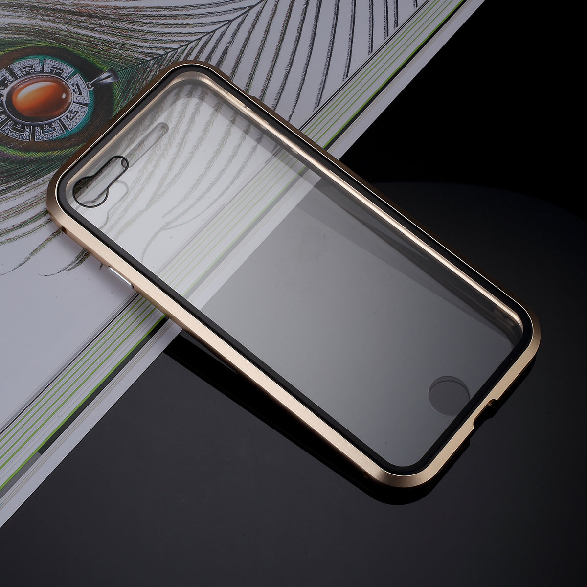 Magnetic Absorption Installation Phone Shell Covering Metal Frame + Dual-sided Tempered Glass Cell Phone Case for iPhone 8/7/SE (2020)/SE (2022)
