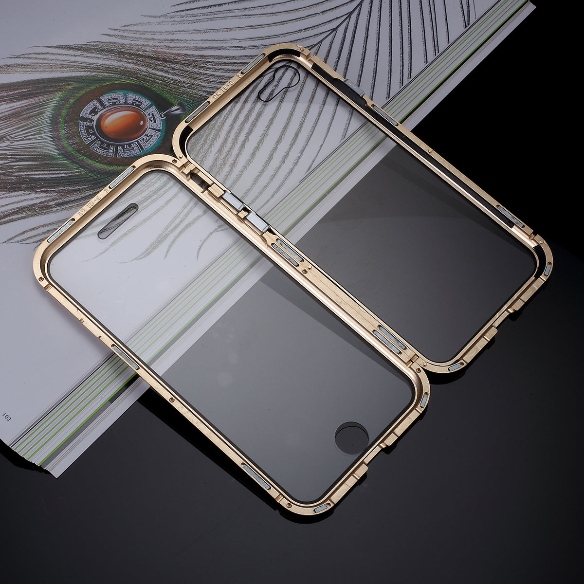 Magnetic Absorption Installation Phone Shell Covering Metal Frame + Dual-sided Tempered Glass Cell Phone Case for iPhone 8/7/SE (2020)/SE (2022)