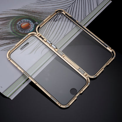 Magnetic Absorption Installation Phone Shell Covering Metal Frame + Dual-sided Tempered Glass Cell Phone Case for iPhone 8/7/SE (2020)/SE (2022)