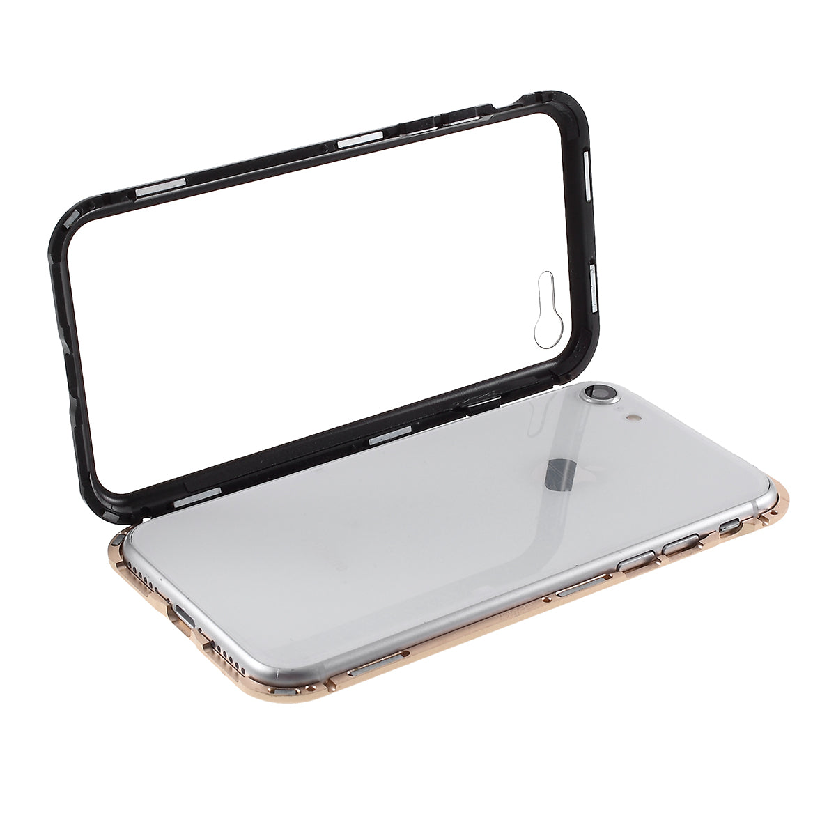 Magnetic Absorption Installation Phone Shell Covering Metal Frame + Dual-sided Tempered Glass Cell Phone Case for iPhone 8/7/SE (2020)/SE (2022)