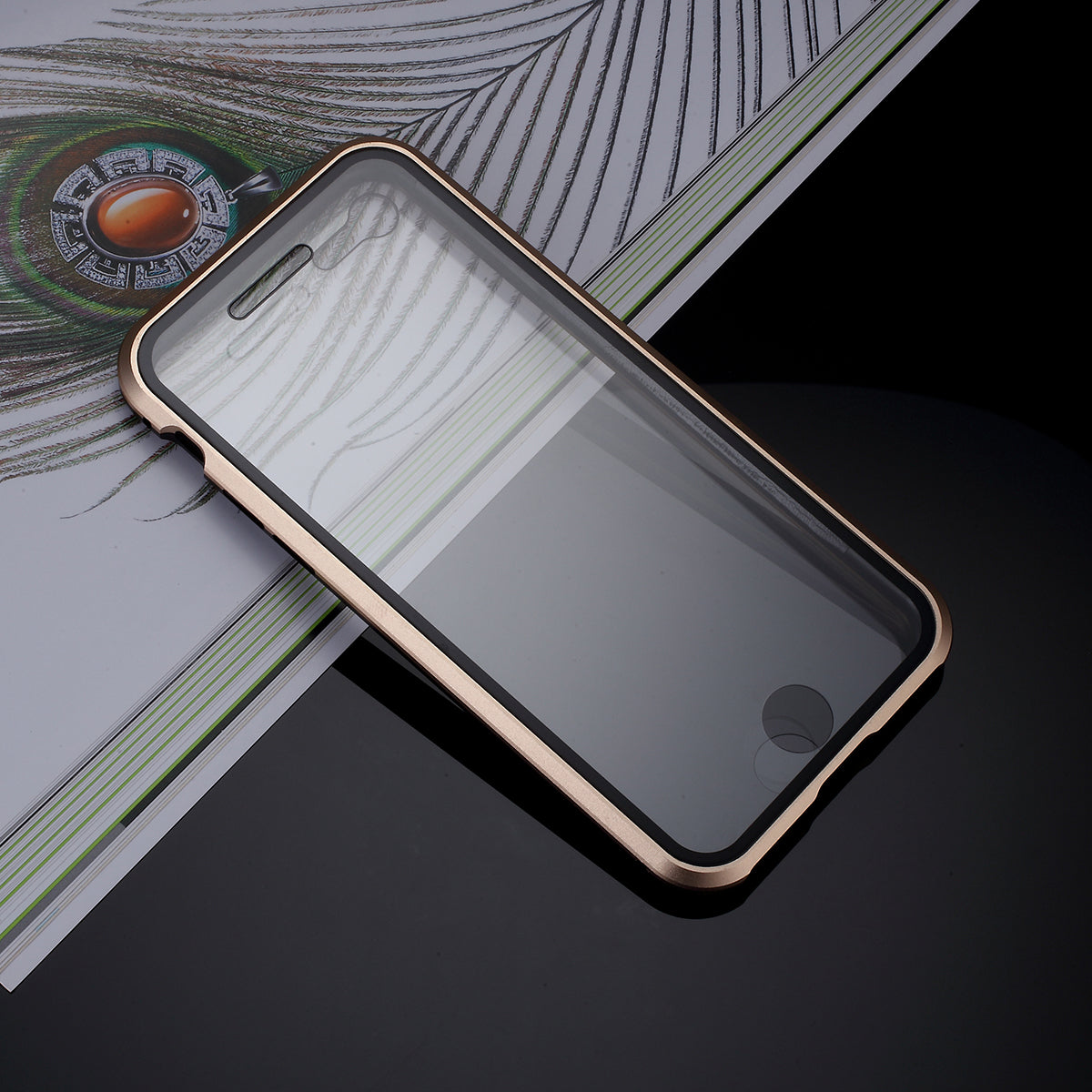 Magnetic Absorption Installation Phone Shell Covering Metal Frame + Dual-sided Tempered Glass Cell Phone Case for iPhone 8/7/SE (2020)/SE (2022)