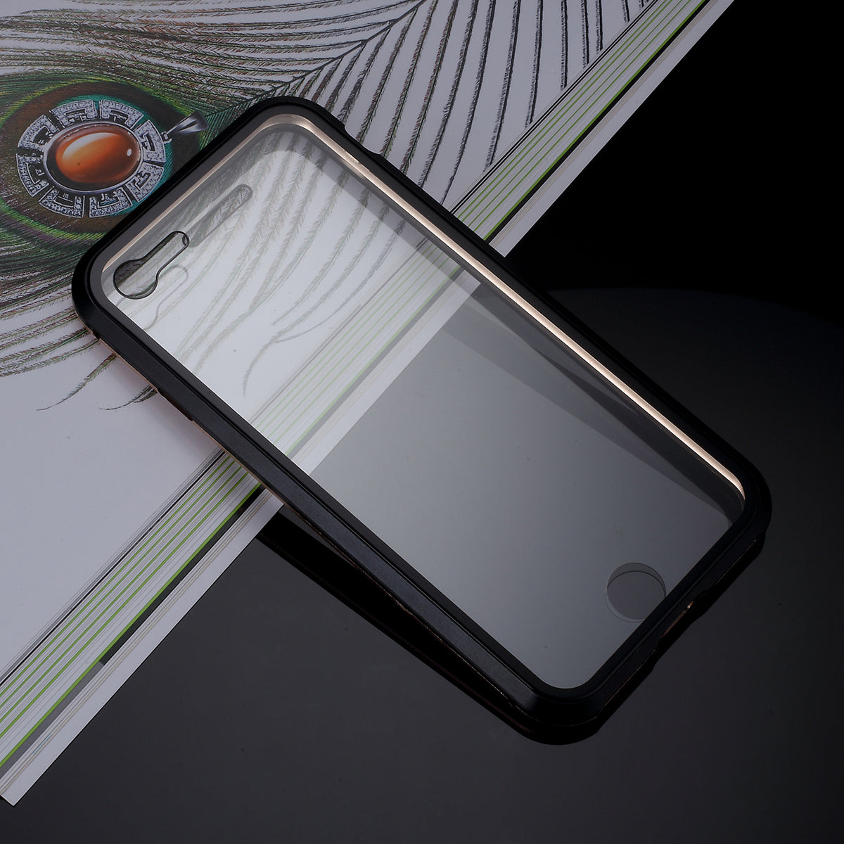 Magnetic Absorption Installation Phone Shell Covering Metal Frame + Dual-sided Tempered Glass Cell Phone Case for iPhone 8/7/SE (2020)/SE (2022)