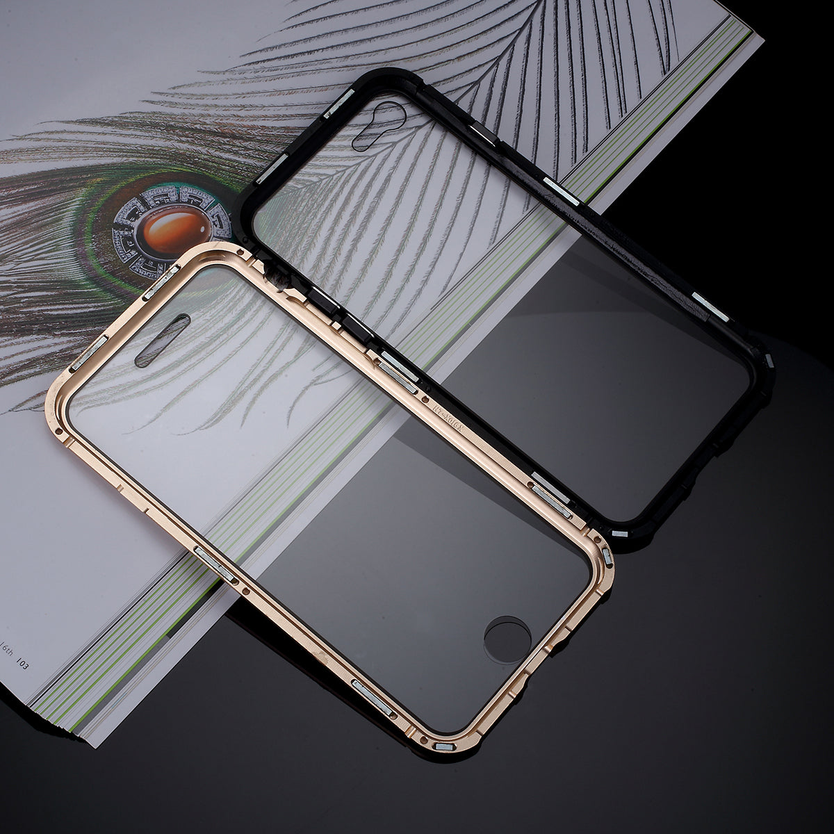 Magnetic Absorption Installation Phone Shell Covering Metal Frame + Dual-sided Tempered Glass Cell Phone Case for iPhone 8/7/SE (2020)/SE (2022)