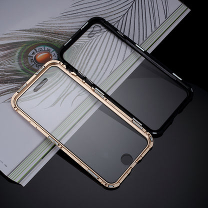 Magnetic Absorption Installation Phone Shell Covering Metal Frame + Dual-sided Tempered Glass Cell Phone Case for iPhone 8/7/SE (2020)/SE (2022)
