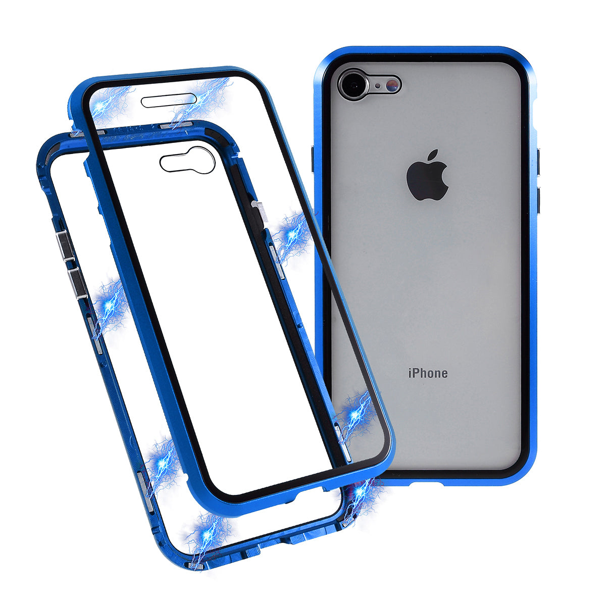 Magnetic Absorption Installation Phone Shell Covering Metal Frame + Dual-sided Tempered Glass Cell Phone Case for iPhone 8/7/SE (2020)/SE (2022)