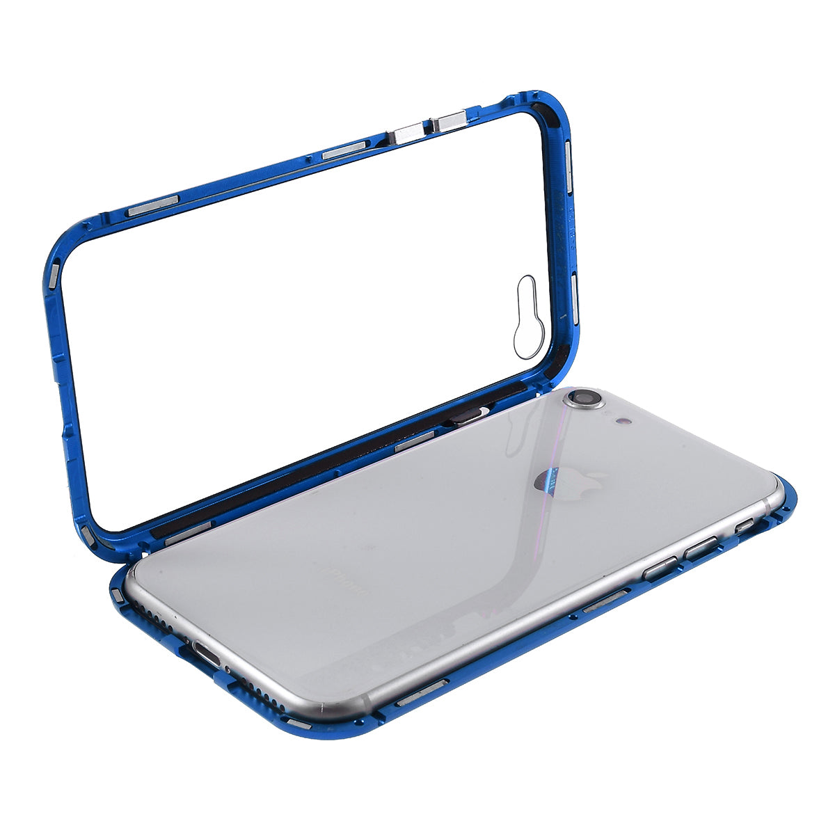Magnetic Absorption Installation Phone Shell Covering Metal Frame + Dual-sided Tempered Glass Cell Phone Case for iPhone 8/7/SE (2020)/SE (2022)