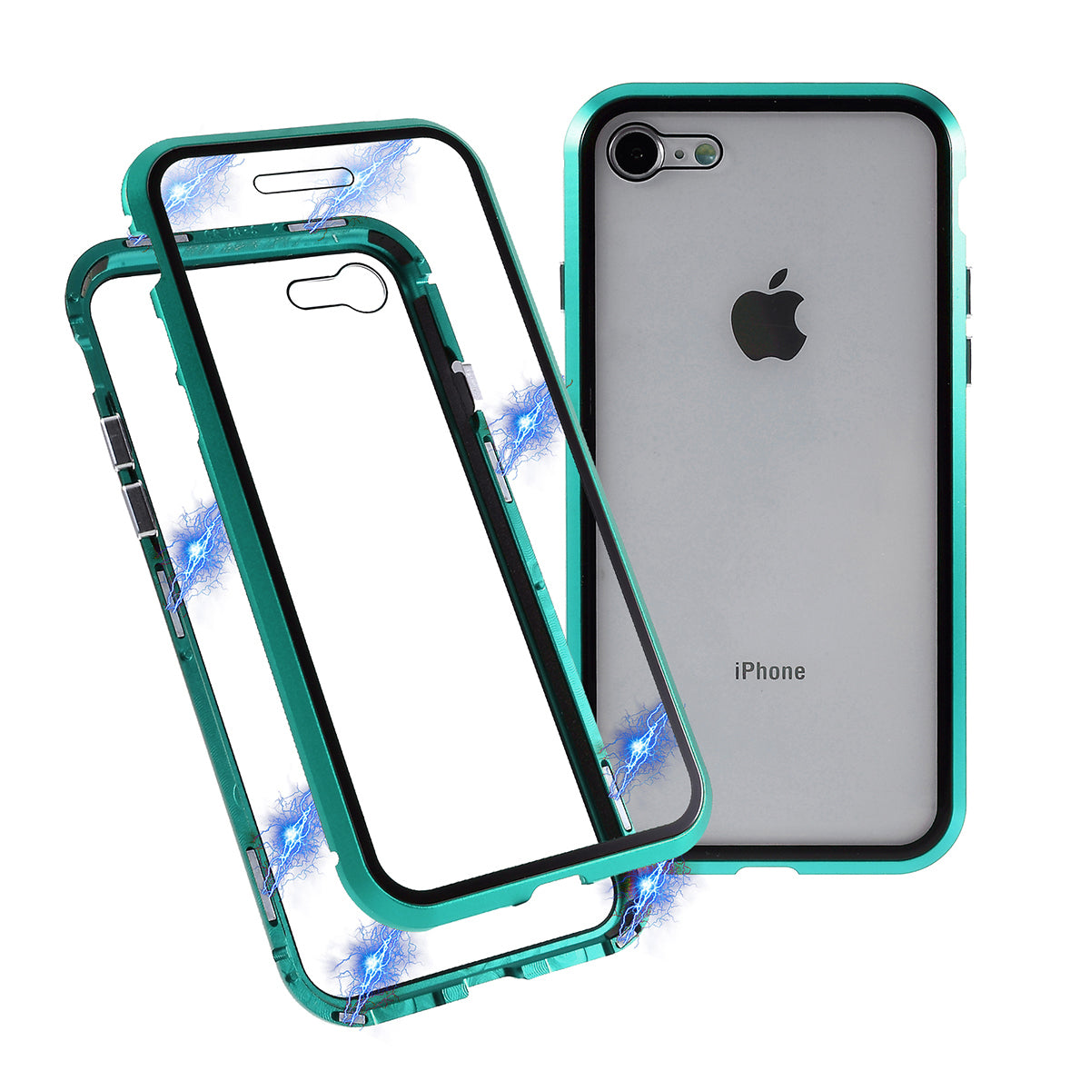 Magnetic Absorption Installation Phone Shell Covering Metal Frame + Dual-sided Tempered Glass Cell Phone Case for iPhone 8/7/SE (2020)/SE (2022)