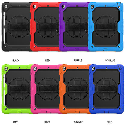 For iPad 10.2 (2020)/(2019) 360Â° Swivel Kickstand PC + Silicone Tablet Case Hand Strap Protective Cover with Shoulder Strap