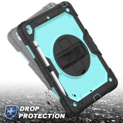 For iPad 10.2 (2020)/(2019) 360Â° Swivel Kickstand PC + Silicone Tablet Case Hand Strap Protective Cover with Shoulder Strap