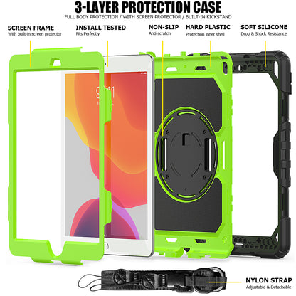For iPad 10.2 (2020)/(2019) 360Â° Swivel Kickstand PC + Silicone Tablet Case Hand Strap Protective Cover with Shoulder Strap