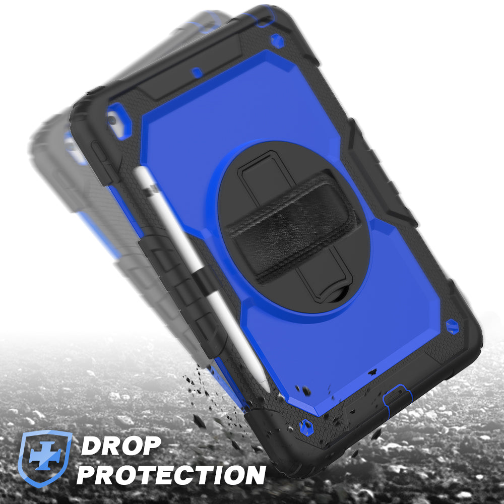 For iPad 10.2 (2020)/(2019) 360Â° Swivel Kickstand PC + Silicone Tablet Case Hand Strap Protective Cover with Shoulder Strap