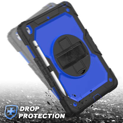 For iPad 10.2 (2020)/(2019) 360Â° Swivel Kickstand PC + Silicone Tablet Case Hand Strap Protective Cover with Shoulder Strap