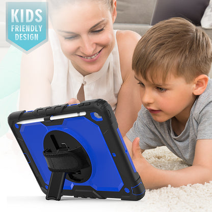 For iPad 10.2 (2020)/(2019) 360Â° Swivel Kickstand PC + Silicone Tablet Case Hand Strap Protective Cover with Shoulder Strap