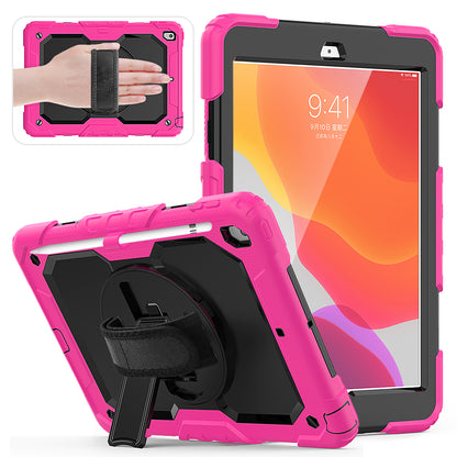 For iPad 10.2 (2020)/(2019) 360Â° Swivel Kickstand PC + Silicone Tablet Case Hand Strap Protective Cover with Shoulder Strap