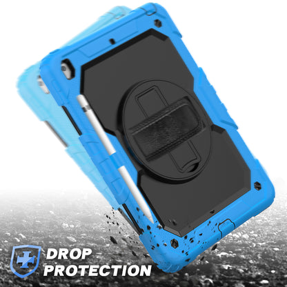 For iPad 10.2 (2020)/(2019) 360Â° Swivel Kickstand PC + Silicone Tablet Case Hand Strap Protective Cover with Shoulder Strap