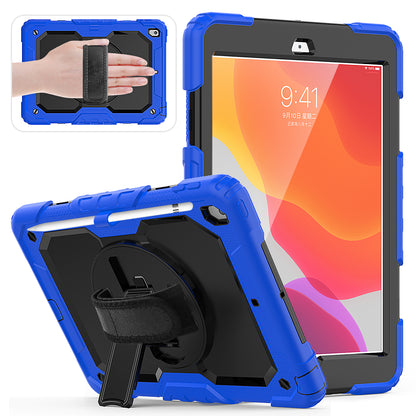 For iPad 10.2 (2020)/(2019) 360Â° Swivel Kickstand PC + Silicone Tablet Case Hand Strap Protective Cover with Shoulder Strap