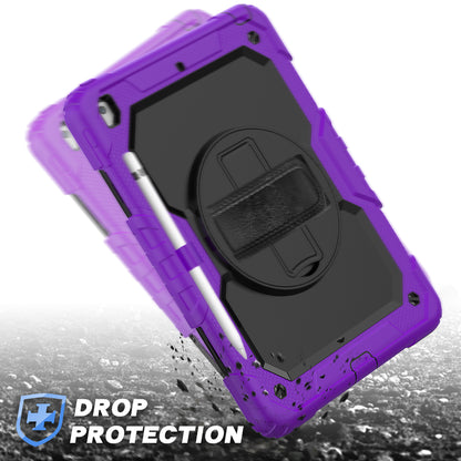 For iPad 10.2 (2020)/(2019) 360Â° Swivel Kickstand PC + Silicone Tablet Case Hand Strap Protective Cover with Shoulder Strap