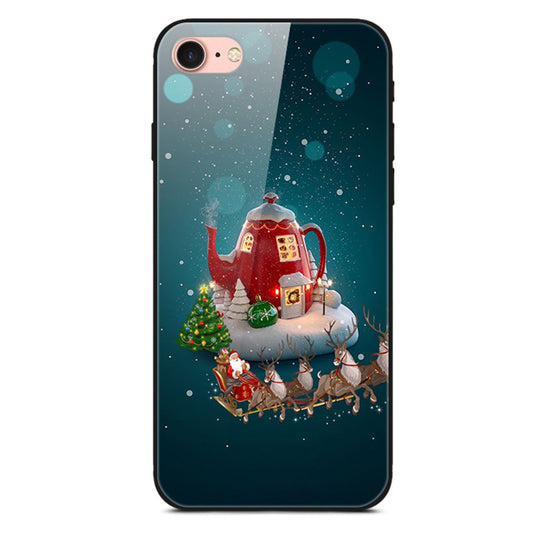 Christmas Series Glass + PC + TPU Hybrid Phone Shell for iPhone 8/7/SE (2020)/SE (2022) 4.7 inch