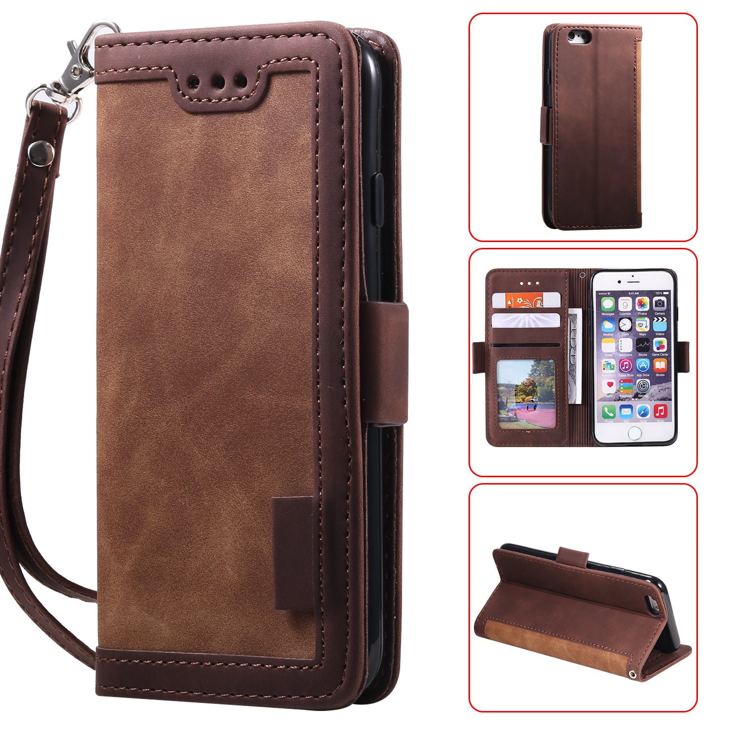 Retro Splicing PU Leather Wallet Magnetic Phone Cover for iPhone 8 / 7 / SE (2020) /SE (2022) 4.7 inch