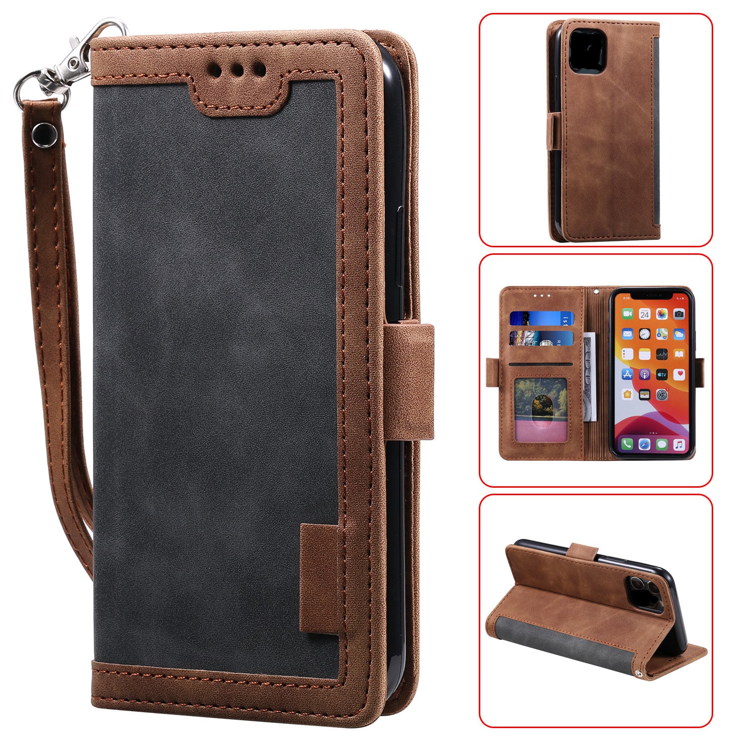 Retro Splicing Style Wallet Stand Leather Phone Case for iPhone 11 6.1 inch