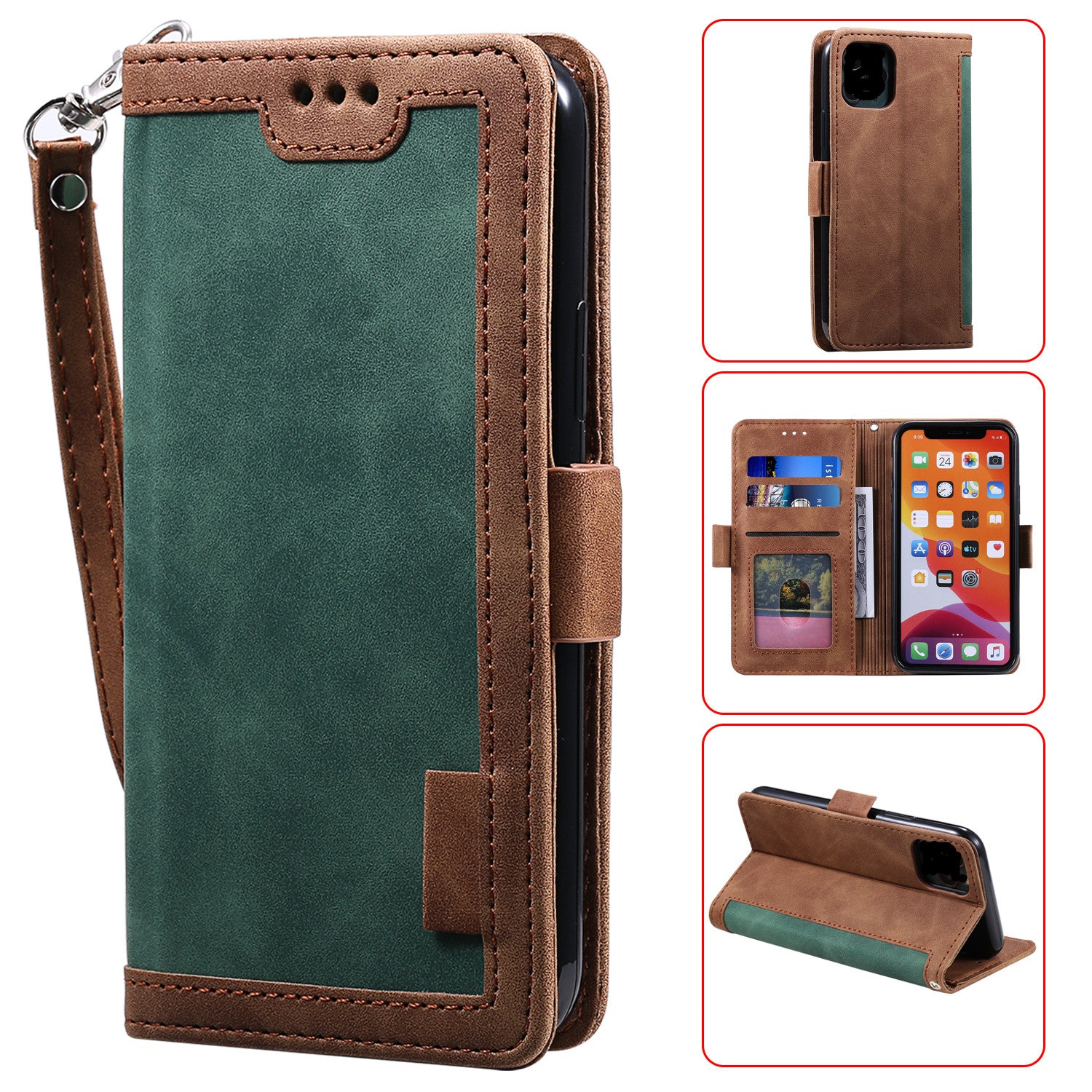 Retro Splicing Style Wallet Stand Leather Phone Case for iPhone 11 6.1 inch