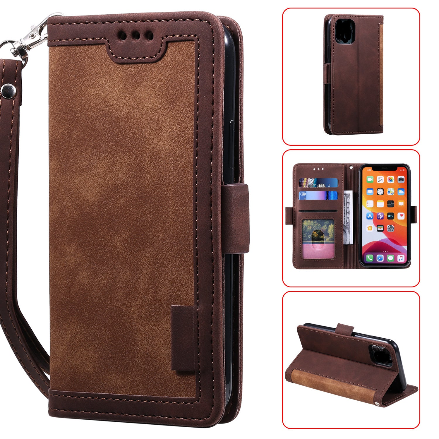 Retro Splicing Style Wallet Stand Leather Phone Case for iPhone 11 6.1 inch