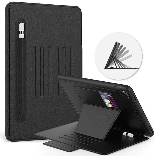 For iPad 9.7-inch (2018)/(2017) Magnetic Stand Card Holder PU Leather Tablet Case with Stylus Slot