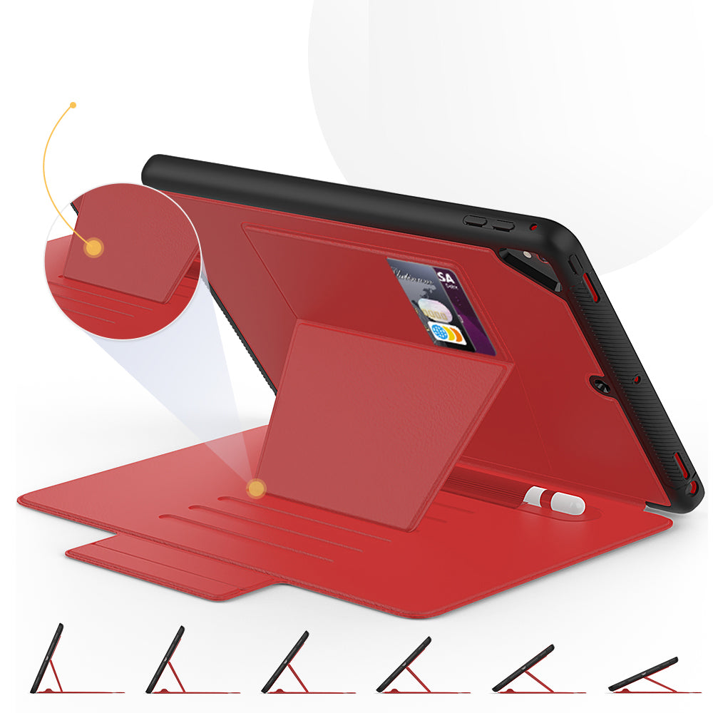 For iPad 9.7-inch (2018)/(2017) Magnetic Stand Card Holder PU Leather Tablet Case with Stylus Slot