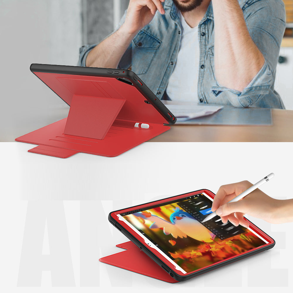 For iPad 9.7-inch (2018)/(2017) Magnetic Stand Card Holder PU Leather Tablet Case with Stylus Slot