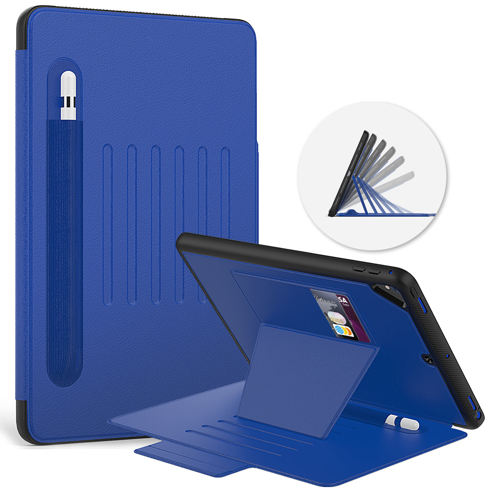 For iPad 9.7-inch (2018)/(2017) Magnetic Stand Card Holder PU Leather Tablet Case with Stylus Slot