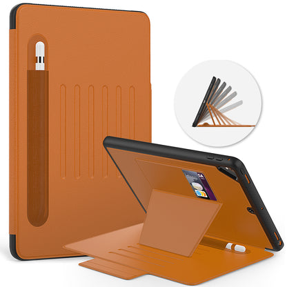 For iPad 9.7-inch (2018)/(2017) Magnetic Stand Card Holder PU Leather Tablet Case with Stylus Slot