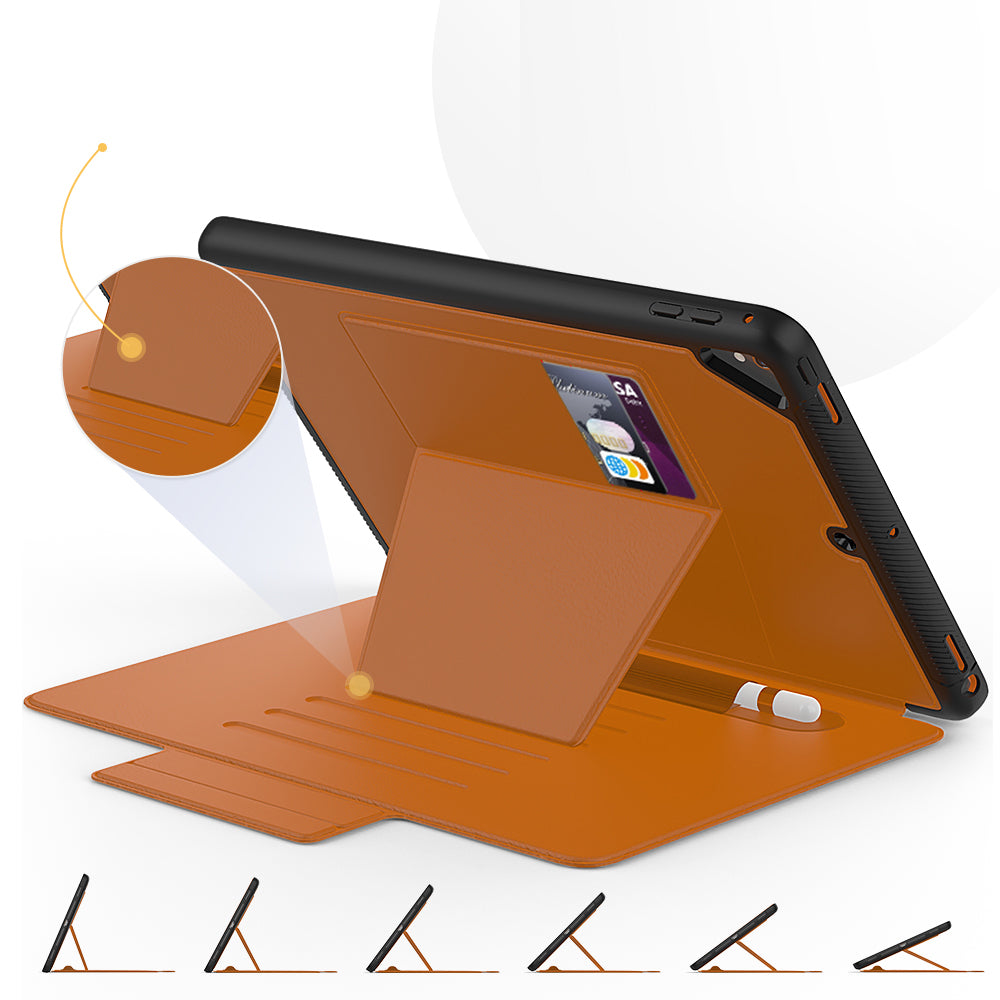 For iPad 9.7-inch (2018)/(2017) Magnetic Stand Card Holder PU Leather Tablet Case with Stylus Slot