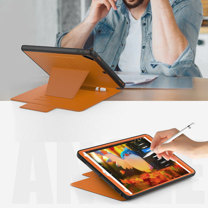 For iPad 9.7-inch (2018)/(2017) Magnetic Stand Card Holder PU Leather Tablet Case with Stylus Slot