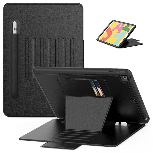 For iPad 10.2 (2020)/(2019) Multi-angle Stand Card Holder Leather Tablet Case Magnetic Closure Cover with Stylus Slot