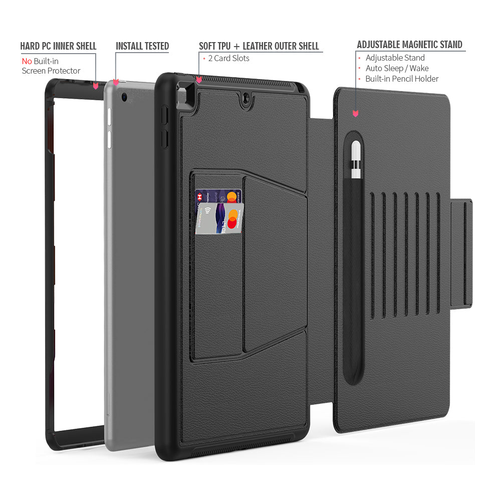 For iPad 10.2 (2020)/(2019) Multi-angle Stand Card Holder Leather Tablet Case Magnetic Closure Cover with Stylus Slot