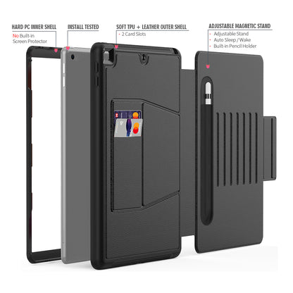 For iPad 10.2 (2020)/(2019) Multi-angle Stand Card Holder Leather Tablet Case Magnetic Closure Cover with Stylus Slot